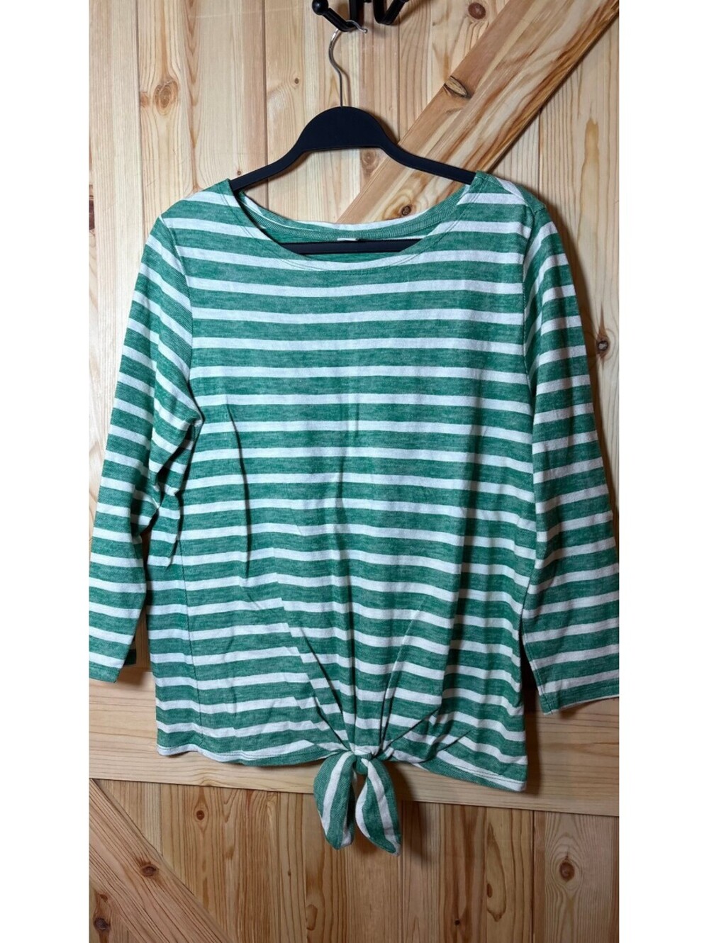 Old Navy Green and White Striped Long Sleeve Tie-Front Shirt Size L